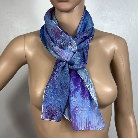 Abstract Swirl Print Purple Pink Hues Hand Rolled Rectangle Scarf - Picture 1 of 3